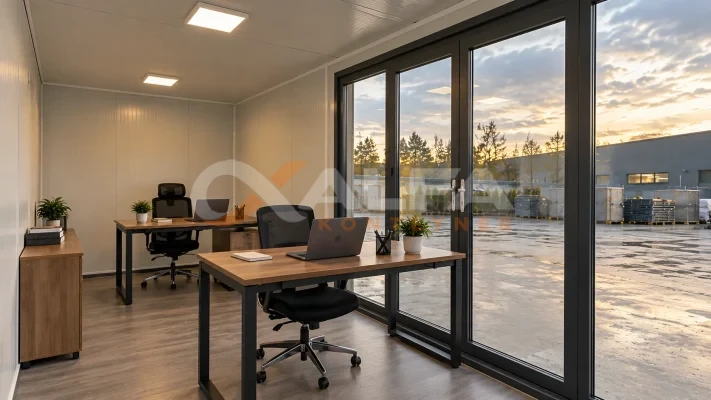 Ahsap kaplamali ofis konteyneri calismma alani – Alfa Konteyner